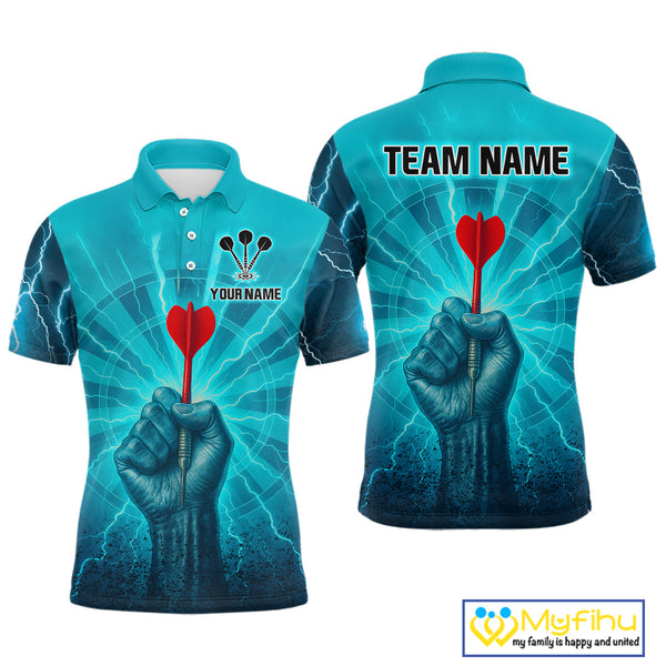 Custom Blue Thunder Lightning Darts Team Polo Shirts For Men, Dart Jersey NYN0316