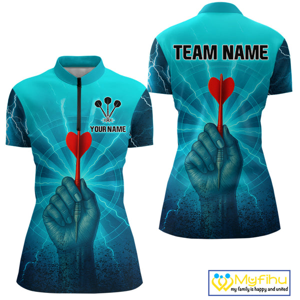 Custom Blue Thunder Lightning Darts Team Quarter-Zip Shirts For Women, Dart Jersey NYN0316