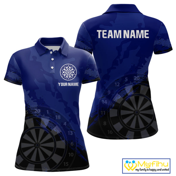 Custom Black And Blue Camo Dartboard Dart Team Women Polo Shirts, Camouflage Dart Jerseys NYN0319