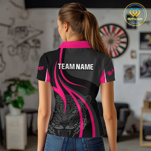 Custom Black And Pink Panther Dart Jerseys, Panther Dart Women Polo Shirt With Team Name NYN0325