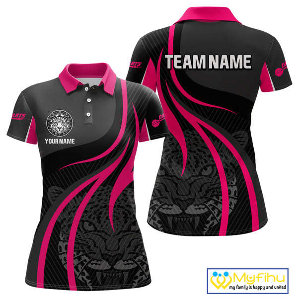 Custom Black And Pink Panther Dart Jerseys, Panther Dart Women Polo Shirt With Team Name NYN0325