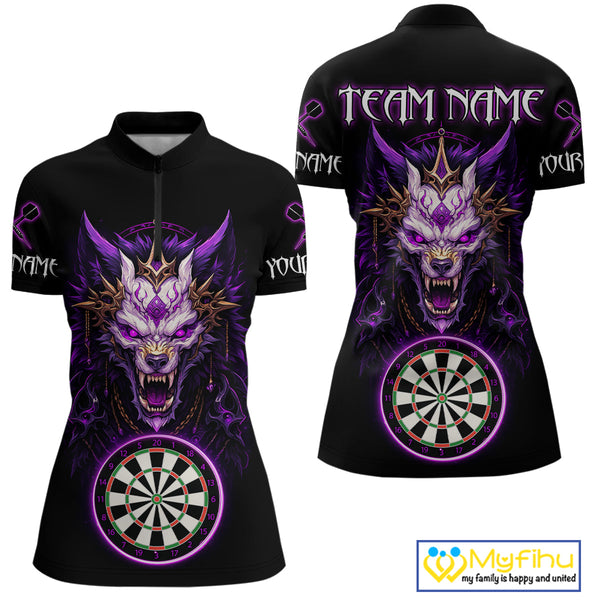 Custom Black And Purple Dragon Women Quarter-Zip Shirt, Dragon Dart Team League Shirt NYN0581