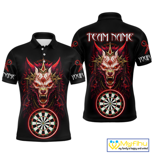 Custom Black And Red Dragon Men Polo Shirt, Dragon Dart Team League Shirt NYN0582