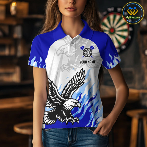 Custom White And Blue Flame Eagle Dart  Polo Shirts For Women, Eagle Dart Jersey NYN0332