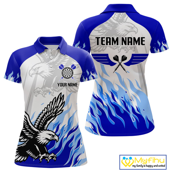 Custom White And Blue Flame Eagle Dart  Polo Shirts For Women, Eagle Dart Jersey NYN0332