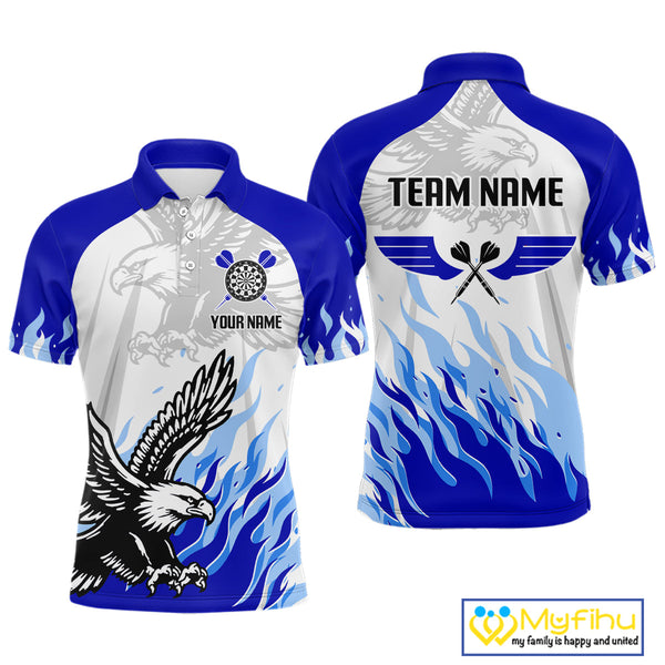 Custom White And Blue Flame Eagle Dart  Polo Shirts For Men, Eagle Dart Jersey NYN0332