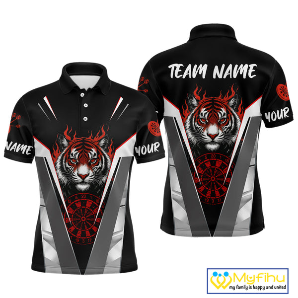 Custom Black And Red Flame Tiger Dart Team Men Polo Shirts, Tiger Dart Jerseys NYN0337