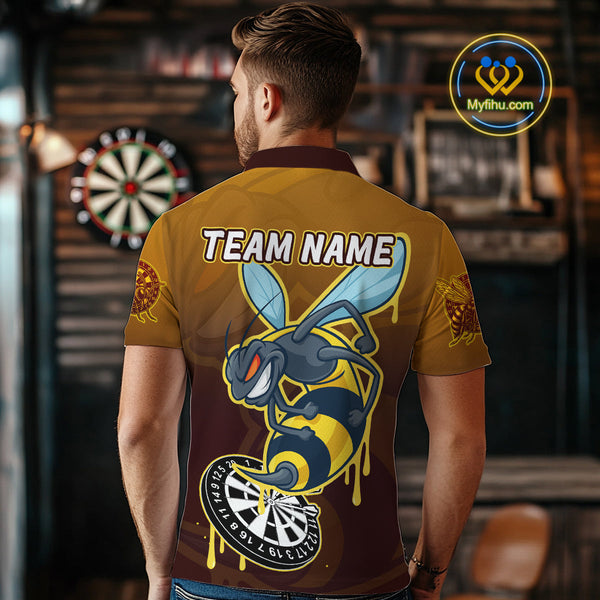 Custom Brown Yellow Angry Bee Dart Polo Shirts For Men, Funny Bee Dart Jersey NYN0672
