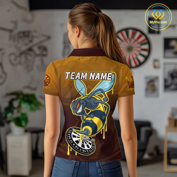 Custom Brown Yellow Angry Bee Dart Polo Shirts For Women, Funny Bee Dart Jersey NYN0672