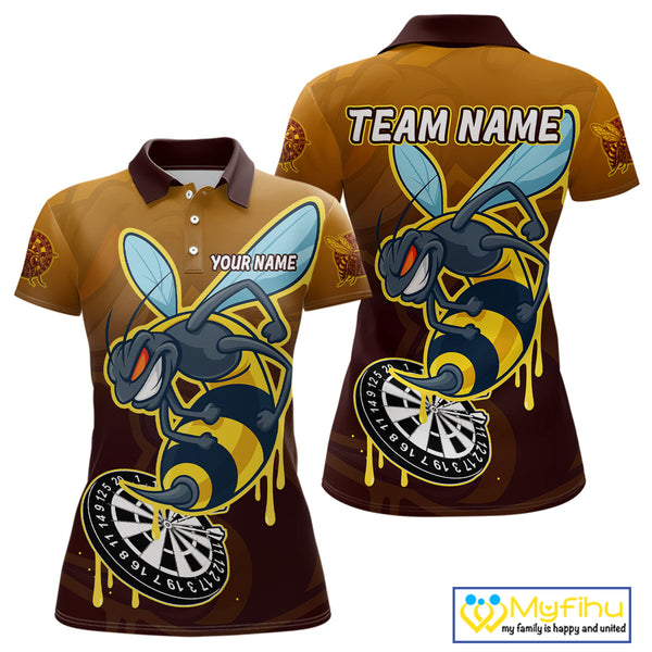 Custom Brown Yellow Angry Bee Dart Polo Shirts For Women, Funny Bee Dart Jersey NYN0672