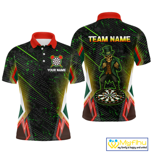 Custom  Green Splatter St Patrick Skull Dart Polo Shirts For Men NYN0430