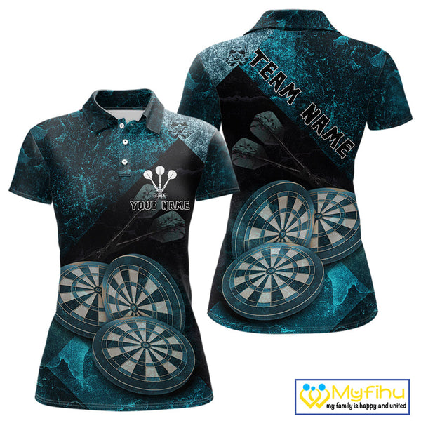 Custom Grunge Black And Blue Dart Team Polo Shirts For Women, Vintage Dart Jerseys NYN0685