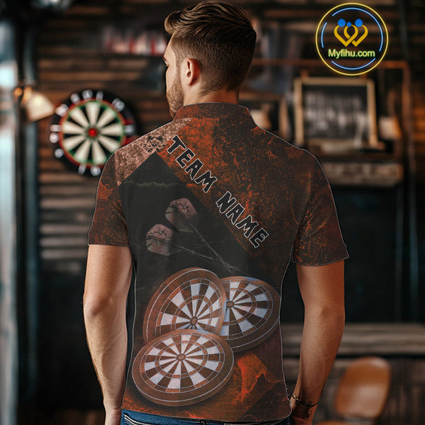Custom Grunge Black And Red Dart Team Polo Shirts For Men, Vintage Dart Jerseys NYN0686