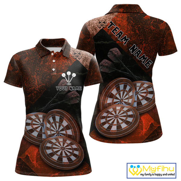 Custom Grunge Black And Red Dart Team Polo Shirts For Women, Vintage Dart Jerseys NYN0686