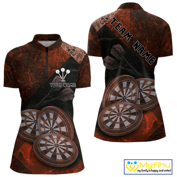 Custom Grunge Black And Red Dart Team Quarter-Zip Shirts For Women, Vintage Dart Jerseys NYN0686