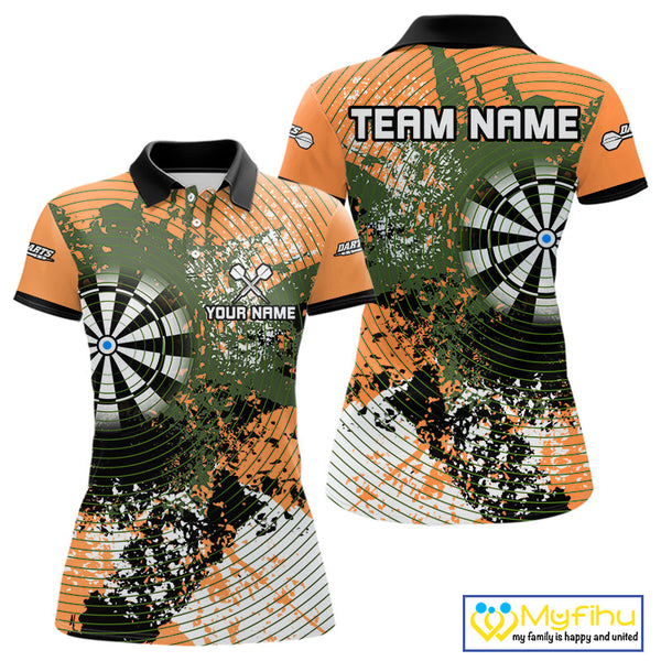 Custom Yellow Grunge Dartboard Splatter Effect Dart Polo Shirts For Women, Dart Jerseys NYN0688