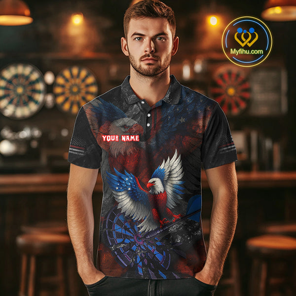 Custom US Flag Eagle Patriotic Dart Polo Shirts For Men, Dart Team League Shirt NYN0690