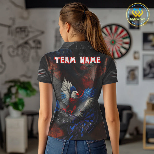 Custom US Flag Eagle Patriotic Dart Polo Shirts For Women, Dart Team League Shirt NYN0690