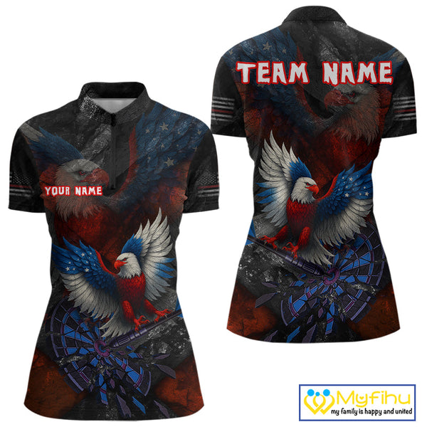 Custom US Flag Eagle Patriotic Dart Quarter-Zip Shirts For Women, Dart Team League Shirt NYN0690