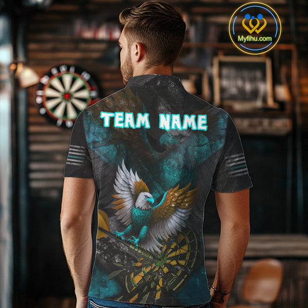 Custom US Flag Eagle Patriotic Dart Men Polo Shirt, Vintage Dart League Shirt NYN0691