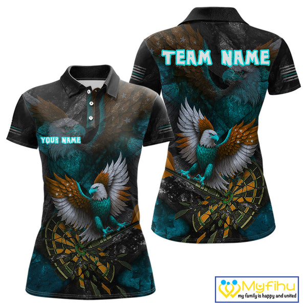 Custom US Flag Eagle Patriotic Dart Women Polo Shirt, Vintage Dart League Shirt NYN0691