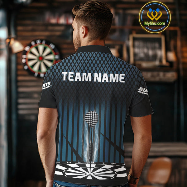 Custom Black And Blue Thunder Lightning Dart Team Jerseys, Dart Polo Shirt For Men NYN0440