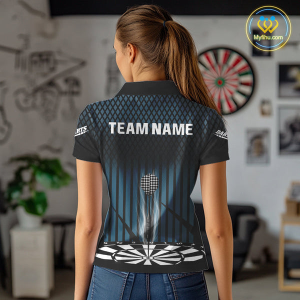 Custom Black And Blue Thunder Lightning Dart Team Jerseys, Dart Polo Shirt For Women NYN0440