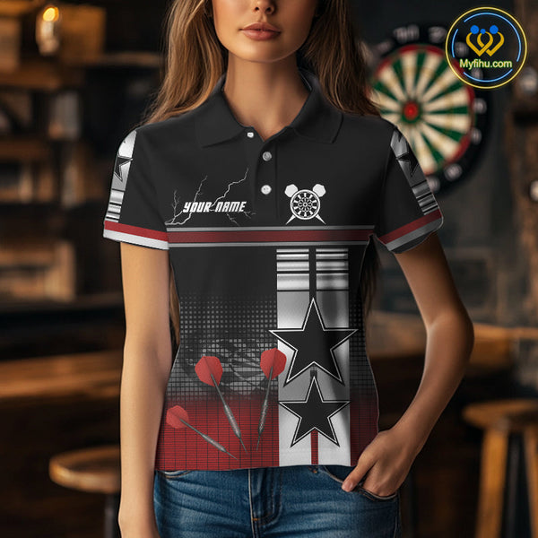 Custom Thunder Lightning Dart Stars Polo Shirt For Women, Dart Team Uniform NYN0451