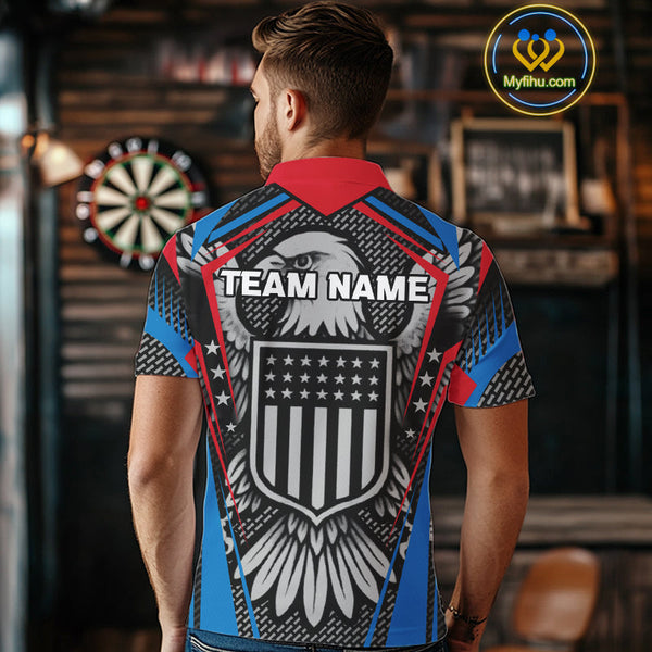 Custom American Flag Eagle Patroitic Dart Polo Shirts For Men, US Dart League Shirt NYN0452