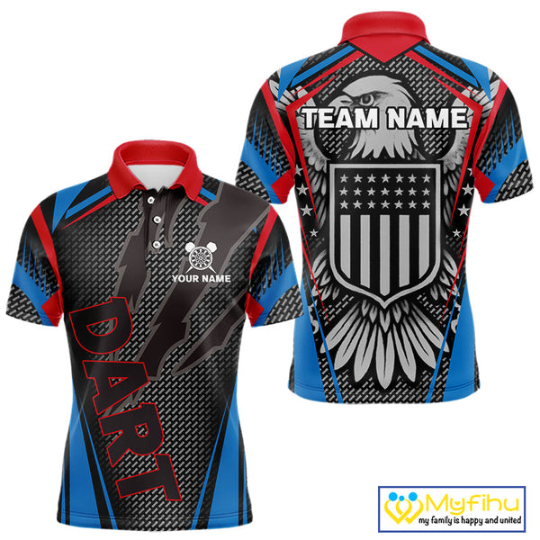 Custom American Flag Eagle Patroitic Dart Polo Shirts For Men, US Dart League Shirt NYN0452