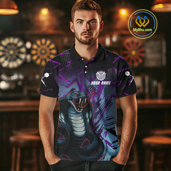 Custom Blue And Purple Cobra Snake Dart Team Men Polo Shirt, Dart Tournament Shirt NYN0456