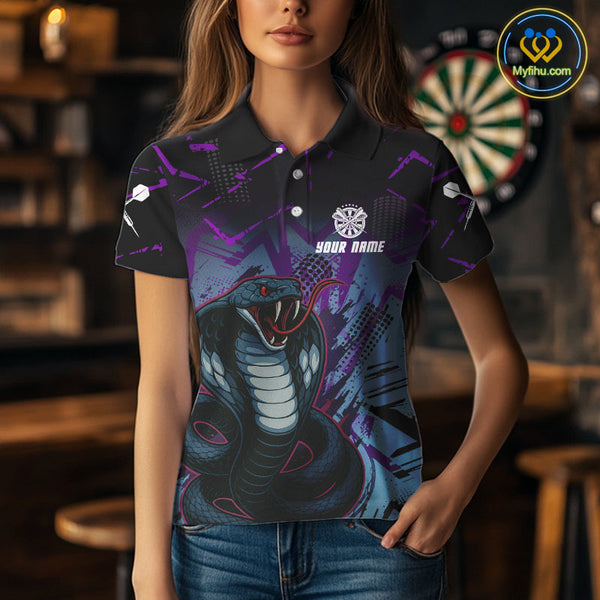 Custom Blue And Purple Cobra Snake Dart Team Women Polo Shirt, Dart Tournament Shirt NYN0456