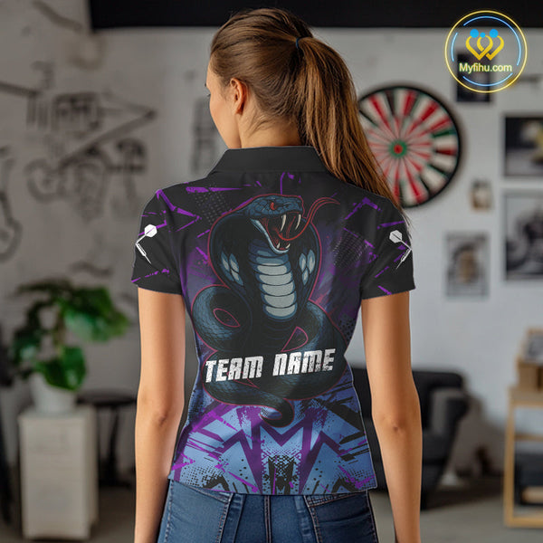 Custom Blue And Purple Cobra Snake Dart Team Women Polo Shirt, Dart Tournament Shirt NYN0456