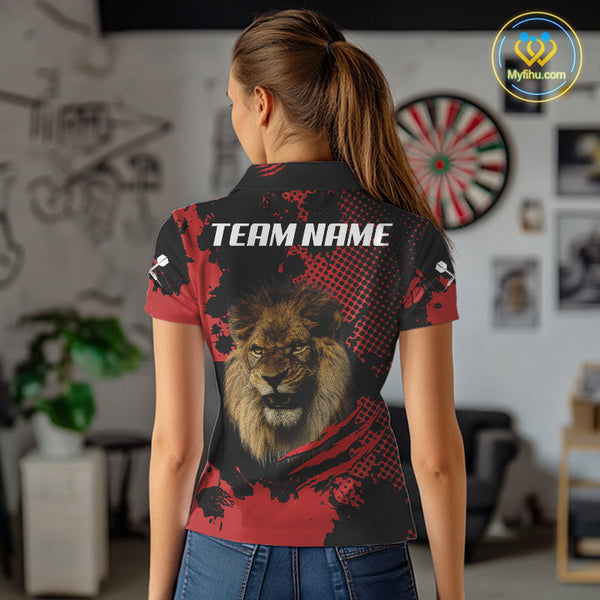 Custom Black And Red Lion Claw Scratch Dart Polo Shirts For Women, Dart Jerseys NYN0707