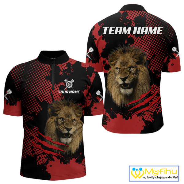 Custom Black And Red Lion Claw Scratch Dart Quarter-Zip Shirts For Men, Dart Jerseys NYN0707