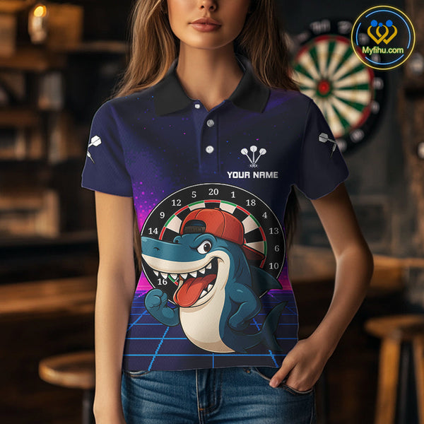 Custom Blue Gradient Swoosh Dartboard Dart Polo Shirts For Women, Dart Team Shirt NYN0709