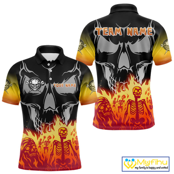 Custom Fire Flames Skeleton Dart Skull Men Polo Shirt, Halloween Dart Outfit NYN0715