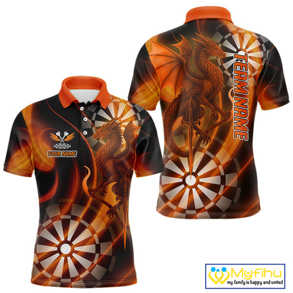 Custom Black And Orange Dragon Dart Polo Shirts For Men, Team Dart Jerseys NYN0721