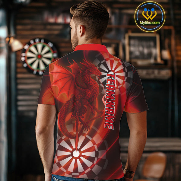 Custom Black And Red Dragon Dart Polo Shirts For Men, Team Dart Jerseys NYN0722
