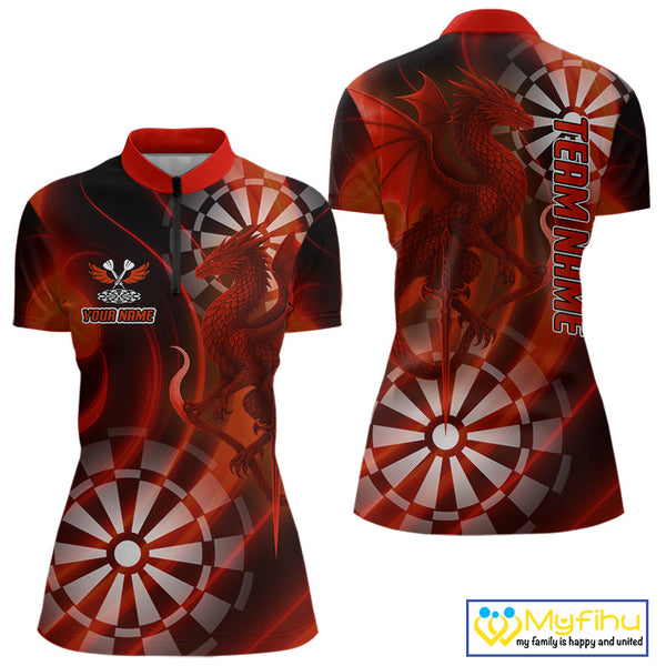 Custom Black And Red Dragon Dart Quarter-Zip Shirts For Women, Team Dart Jerseys NYN0722