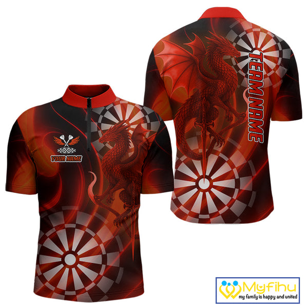 Custom Black And Red Dragon Dart Quarter-Zip Shirts For Men, Team Dart Jerseys NYN0722