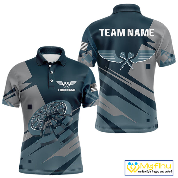 Custom Blue And Grey Dartboard Dart Polo Shirts For Men, Dart League Shirt NYN0725