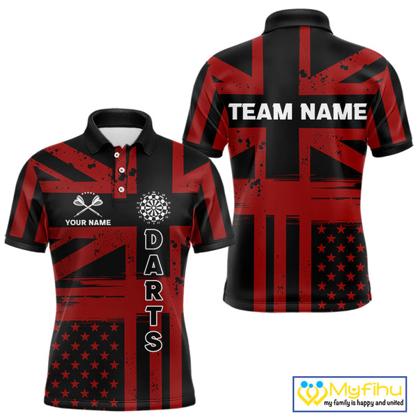 Custom Black And Red US Flag Faith Patriotic Dart Polo Shirt For Men, Dart Jerseys NYN0489