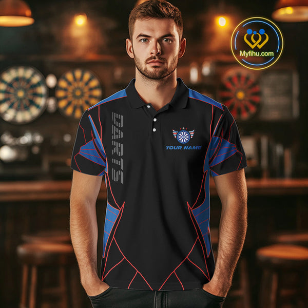 Custom Black,Red And Blue Patriotic Dart Polo Shirts For Men, Tournament Shirt NYN0726