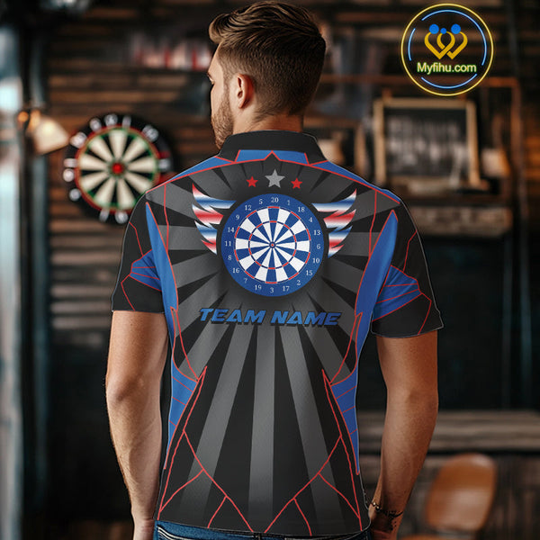 Custom Black,Red And Blue Patriotic Dart Polo Shirts For Men, Tournament Shirt NYN0726