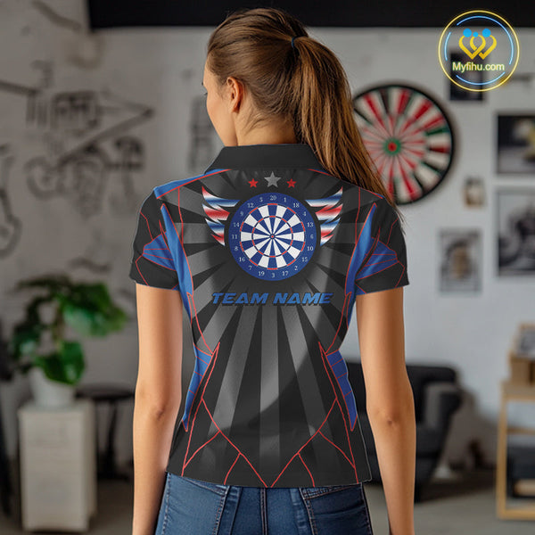 Custom Black,Red And Blue Patriotic Dart Polo Shirts For Women, Tournament Shirt NYN0726