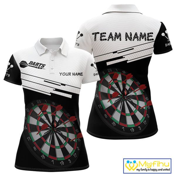 Custom Black And White Dart Team Polo Shirt For Women, Dart Jerseys NYN0525
