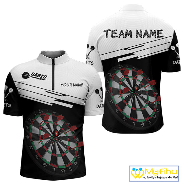 Custom Black And White Dart Team Quarter-Zip Shirt For Men, Dart Jerseys NYN0525