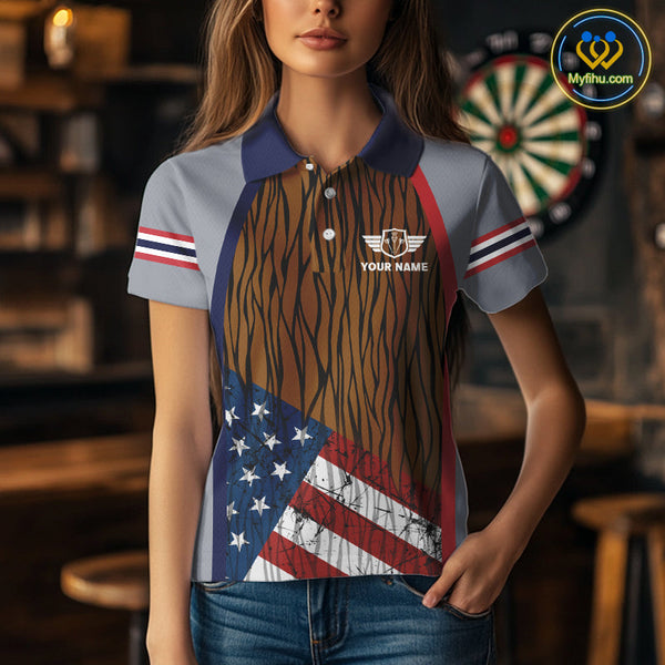Custom Grunge US Flag Patriotic Dart Polo Shirt For Women, Dart Team Jerseys NYN0528