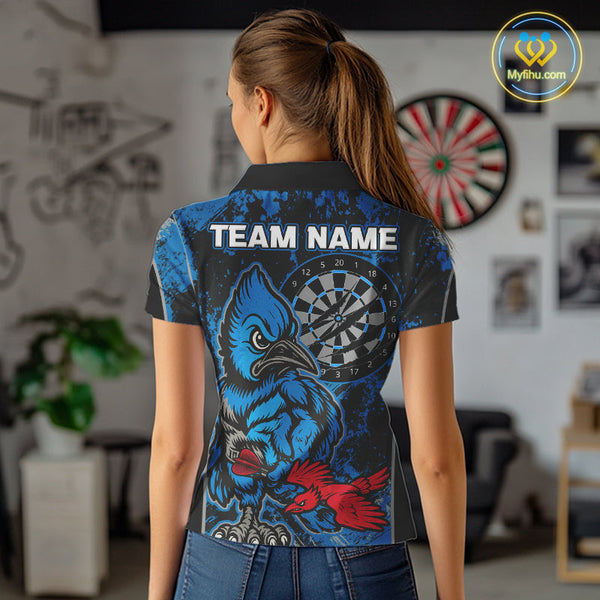Custom Black And Blue Funny Bird Dart Team Polo Shirt For Women, Dart Jerseys NYN0530